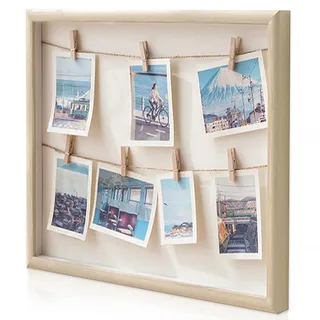 Gwezmxs DIY Holz Fotocollage Rahmen,Wandbilderrahmen mit Schnur,Klammern für Polaroids Fotos,Vielseitiger Fotohalter für Fotowand Geschenk,32x32cm