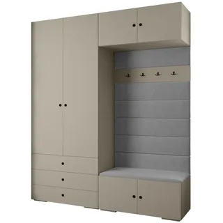 Abiks Möbel Garderoben-Set, Kaschmir, Grau, Schwarz, Holz, Nachbildung, 2-Sitzer, 8 Fächer, 200x236.7x47 cm, Garderobe, Garderoben-Sets & Serien, Garderoben-Sets