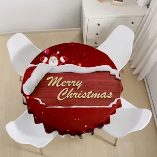 Hiseng Modernes 3D Roter Weihnachtsdruck Weihnachten Tischdecke, Wasserdicht Abwaschbar Polyester Tischdecke für Küche Garten Rund Esstisch, Weihnachtsdeko Tischdecke (Stil B,90cm)