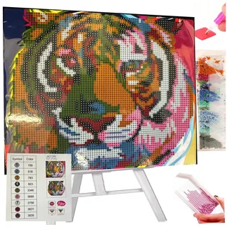 Realb2b Malen nach Zahlen 5d Diamond Painting Staffelei Tiger Malen nach Zahlen 21x25cm (Komplettset für 5D Diamond Painting inklusive Leinwand, Diamanten und Werkzeugen, Diamond Painting Set mit Zubehör für DIY-Kreativität und Entspannung), 21x25cm 5D Diamond Painting mit präziser Klebeschicht & Zubehör