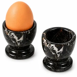 Set bestehend aus 2 Marmor Eierbechern, handgeschnitzt, Black Marble