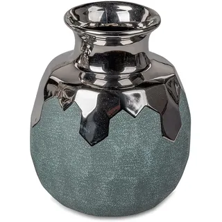 Blumenvase Dekovase Vase Petrol-Silber 20m aus Keramik matt reliefierte Oberfläche