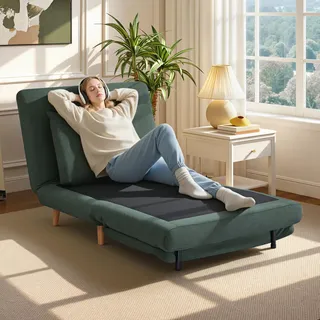 Homcom Relaxsessel Leinenoptik 191 x 95 x 0 cm Dunkelgrün mit Lendenkissen