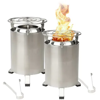 2er-Set Outdoor-Tisch- & Boden-Feuerstellen, Edelstahl, 18x18x25 cm