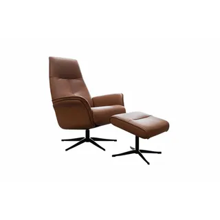 KAWOLA Relaxsessel JOSIANE Leder 78 x 107 x 78 cm Braun mit Hocker