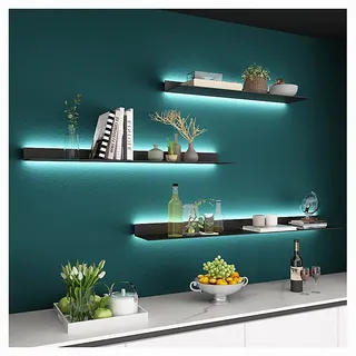 TQVLNMCR Moderne schwebende Wandregale mit LED-Beleuchtung for Wohnzimmer, Bar, Eingang, schwarz, 60 cm, stilvolles Lagerregal mit Beleuchtung