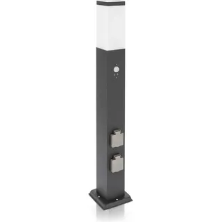 LED Wegeleuchte eckig 80cm mit Bewegungsmelder und 2 Steckdosen anthrazit