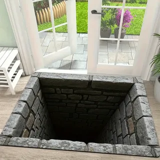 flowereyes 3D Teppich Optische Täuschung Loch Runder Stein-Loch Teppich 3D Fußmatte Lustig Wasserfest für Balkon & Garten