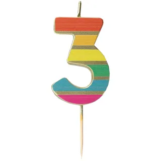 Talking Tables Zahl DREI 3 Regenbogen-Geburtstagskerze für Kuchen Tortenaufsatz-Dekoration Premium-Qualität Zahlenkerzen Jubiläumsparty Meilensteinalter 5,5 cm Höhe, recycelte Verpackung