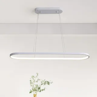 minifair Oval Hängeleuchte LED Dimmbare Hängelampe Ring Pendelleuchte Moderne Esstisch Lampe mit Fernbedienung Höhenverstellbar für Wohnzimmer Esszimmer Küche Arbeitszimmer Schlafzimmer Weiß 120cm