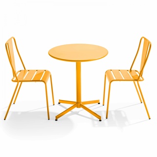 Oviala Business Tischgruppe mit 2 Bistro-Terrassenstühlen aus gelbem Metall - Oviala