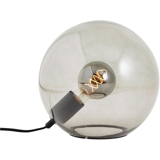 Lightbox dekorative Nachttischlampe - 24 cm Höhe, Ø 25 cm - Tischleuchte mit glatter Rauchglas Kugel & Schalter - für Schlafzimmer - E27, max. 25 W - aus Glas/Metall - in Schwarz/Rauchglas