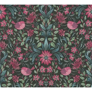 A.S. Création Vliestapete Floral 10,05 m x 0,53 m 390751 Schwarz/Pink/Blau/Grün
