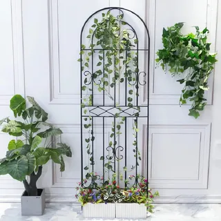 Gartenspalier Für Kletterpflanzen, Dekoratives Ranksäule Metall Für Den Außenbereich, Rostfreier Gartenzaun – 180 Cm/200 Cm/220 Cm Hoch – Schwarz/Weiß Kletterpflanzen Rankhilfe(Black,220cm/86.6in)