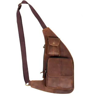 Braune Brusttasche für Herren, echtes Leder, Crazy Horse, Umhängetasche, für Messenger, Business, Freizeit, Sport, Wandern und Reisen - S