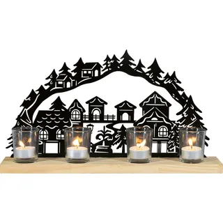 HGD Schwibbogen Mini-Lichterbogen - Winterdorf - aus Metall, traumhafte Deko für weihnachtliche Festtage - in Schwarz schwarz