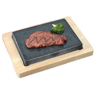 LIENE Grillplatte Lavastein, Hot Stone Steak Stein, 25 * 15 * 3 cm, Natürlich Grill Stein, Ideal für Fisch- und Gemüsefleisch, auch für Pizza