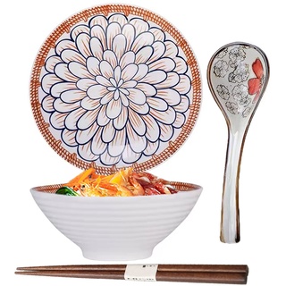 Ramen Schüssel,Porzellan Japanische Schüssel,Japanische Nudel Suppen Schüssel,Ramen Schale,Ramen Bowl mit Löffel Essstäbchen,Salatschüsseln