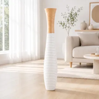 Leewadee Große Bodenvase 85 cm Mangoholz für Pampasgras & Trockenblumen
