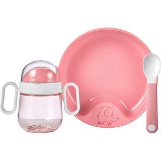 Mepal – Baby 3er Geschirrset Mio – Inklusive auslaufsicherem Trinkbecher, Lernteller & Lernlöffel – Spülmaschinengeeignet & BPA frei – 3er Set – Deep pink