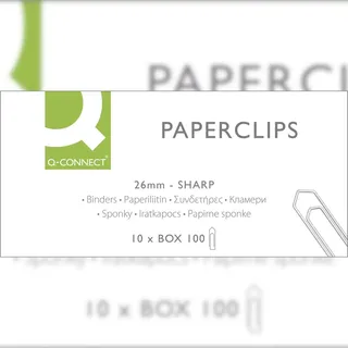 Q-Connect KF01307 Büroklammern 26 mm, verzinkt, Schachtel mit 100 Stück
