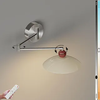LOGT LED Wandlampe Innen 16W Nachttischlampen Schwenkarm Wandleuchten mit Gelenkarm und Fernsteuerung Wandbeleuchtung Verstellbare Langearm Wand Leselampen Ring Acrylschirm Beleuchtung Fixture Silber