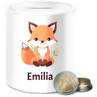Spardose - Süßer Fuchs Geschenk mit Name personalisiert I Wildtiere I Raubtier I Fox - Unisize - Weiß - Tiere kinderspardose +mit+Fuchs fuchsmotiv spardosen personalisierte Kinder Personalisieren