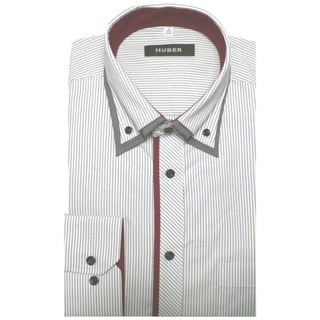 Huber Hemden Langarmhemd HU-0446 Button-Down, Doppelkragen, Regular Fit-gerader Schnitt, Made in EU grau|weiß XXL (45-46)