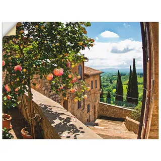 ARTLAND Wanddeko Wandtattoo selbstklebende Vinylfolie 80x60 cm Fensterblick Toskana Landschaft Garten Rosen Balkon Natur T4QS
