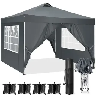 Pavillon 3x3, UV-Schutz 50+ Faltpavillon 3x3 Wasserdicht Stabil Winterfest mit 4 Seitenteilen, für Partys Picknicks und Camping - Grau
