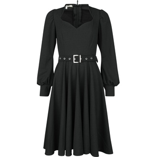 Belsira - Rockabilly Kurzes Kleid - Dress with Longsleeves - XS bis XXL - für Damen - Größe S - schwarz
