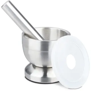 Relaxdays Mörser mit Stößel Ø 10 cm 200 ml Edelstahl grau