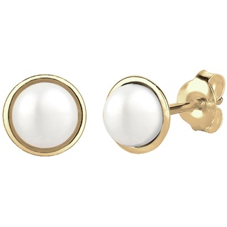 Elli PREMIUM Ohrringe Damen Perlenkugel Süßwasserzuchtperle Basic in 375 Gelbgold