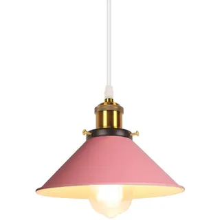 iDEGU Retro Pendelleuchte, 22cm E27 Vintage Hängelampe Lampenschirm aus Metall Moderne Deckenleuchte Hängeleuchte für Esszimmer Wohnzimmer Küche Schlafzimmer Restaurant (Rosa)