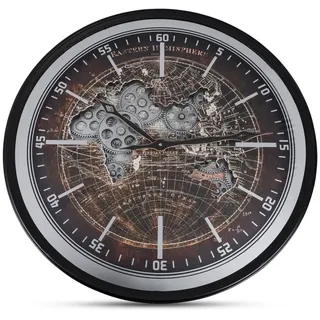 formano Wanduhr Welt mit sichtbar beweglichen Zahnrädern XXL 60 cm Metallgehäuse (Sichtbar bewegliche Zahnräder) bunt