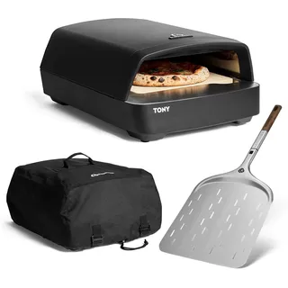 BURNHARD® Gas Pizzaofen - Tony Inkl. Pizzaschieber & Abdeckhaube, 450 °C, Tragba