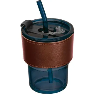 Farbiges Trinkglas mit Glasstrohhalm / Trinkbecher / Farbe; dunkelblau