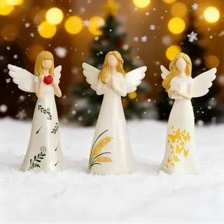 Weihnachtsdeko Engel Figur, 3 Stück Weihnachten Deko Angel Figuren aus Harz Weihnachtsfiguren Deko Weihnachten Innen Weihnachtsengel Figuren Dekoration Statue für Weihnachtsdeko Innen Tischdeko (A)