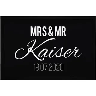 SpecialMe® Fußmatte Mrs & Mr Nachname Name Datum personalisierbar Geschenk zur Hochzeit rutschfest & waschbar Weiss 60x40cm