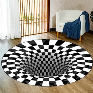 Merkts 3D-Teppich in Schwarz und Weiß, kreisförmig, Stereo-Vision, rutschfest, für Schlafzimmer, Esszimmer und Büro, Dekoration, 120 x 120 cm