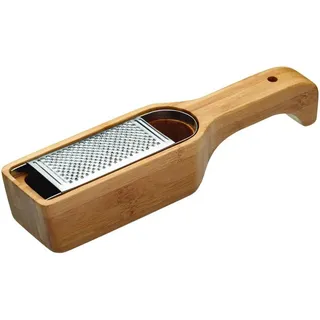KitchenCraft World of Flavours Käsereibe mit Auffangbehälter, Rahmen aus Bambusholz, Edelstahlreibe, 27,5 cm x 6 cm x 5 cm