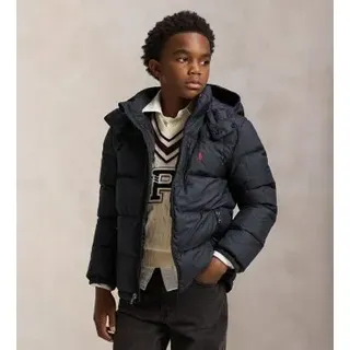 Polo Ralph Lauren für Jungen. 323969861001 Ripstop-Daunenjacke mit Kapuze schwarz ((XL) 13/14Años= 163/174cm), Lässig, Recyceltes Polyester,