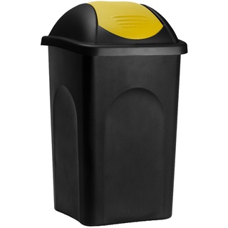 Stefanplast® Mülleimer mit Schwingdeckel 60L Abfalleimer Geruchsarm Küche Bad Biomüll Gelber Sack Kunststoff Mülltrennung, Farbe:schwarz/gelb