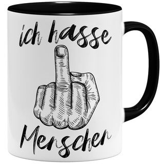 OM3® lustige Tasse mit Spruch - Ich Hasse Menschen | Keramik Becher | 11oz 325ml | Beidseitig Bedruckt | Schwarz