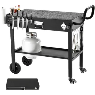 Mophorn Grillwagen Outdoor 787x432mm (tischplattengröße),klappbarer Grilltisch Mit Halter Für Taschentücher,rädern Und Magnetischer Werkzeugablage,vorbereitungstisch Servierwagen Für Picknick