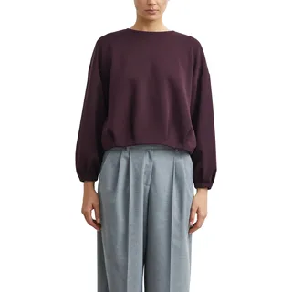 Sweater COMMA, Damen, Gr. 46, lila (plum), Sweatware, Obermaterial: 50% Polyester, 44% Viskose, 6% Elasthan, unifarben, bequem hüftbedeckend, Rundhals, elastischer Bund, Sweatshirts Sweater, kurz geschnitten / Rundhals / Viskose-Stretch