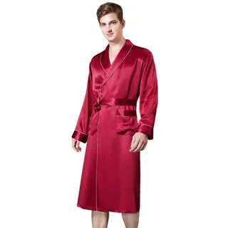 MOLUCI Herren-Kimono-Robe aus Maulbeerseide Leicht Langärmelig Bademantel Nachthemd Luxuriöse Nachtwäsche für Hochzeit Party - XL