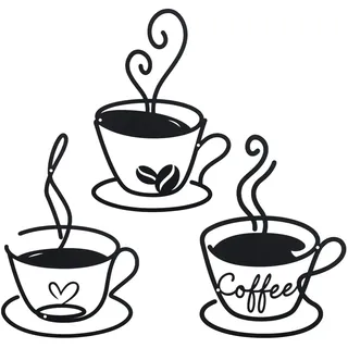 Wanddeko Küche Metall Kaffeetasse Wanddekoration, Schwarz Metallbilder | Wanddeko Esszimmers Café Arbeitszimmers Flur Wohnzimmers, Wandkunst Badezimmer Schlafzimmer Moderne Dekorationen