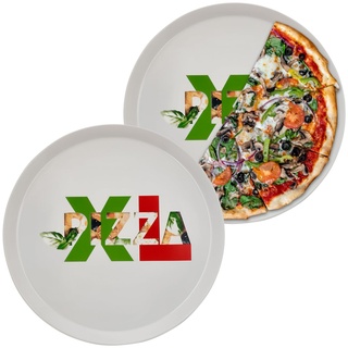 KHG 2er Set Pizzateller, extra groß mit 33cm Durchmesser in XL2 Print, perfekt für Gastro und Zuhause, hochwertiges Porzellan, Spühlmaschinengeeignet & perfekt Stapelbar