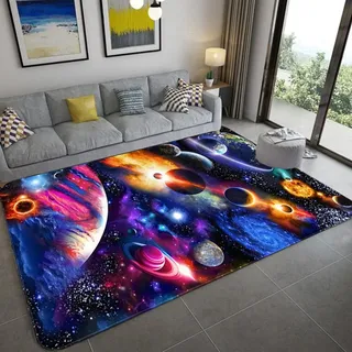 Xisnuient Galaxis Sternenklarer Himmel Teppich Kinder Teenager Jungen Spielmatte Cartoon 3D Weltraum Planet Gedruckt Teppich Wohnzimmer Schlafzimmer Dekoration Baby Krabbel Matte (Farbe 1,80x120 cm)